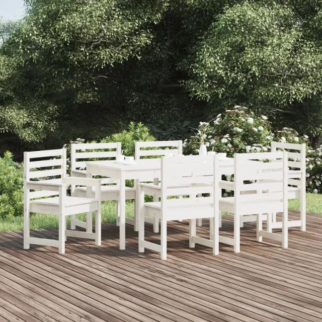 Ensemble à manger de jardin 7 pcs blanc bois massif de pin