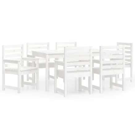 Ensemble à manger de jardin 7 pcs blanc bois massif de pin 2