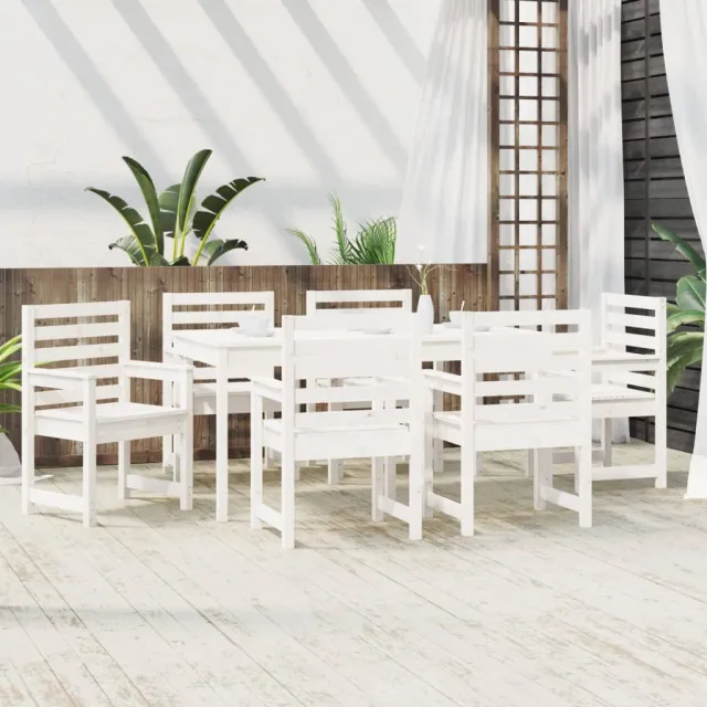 Ensemble à manger de jardin 7 pcs blanc bois massif de pin