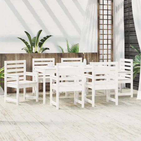 Ensemble à manger de jardin 7 pcs blanc bois massif de pin