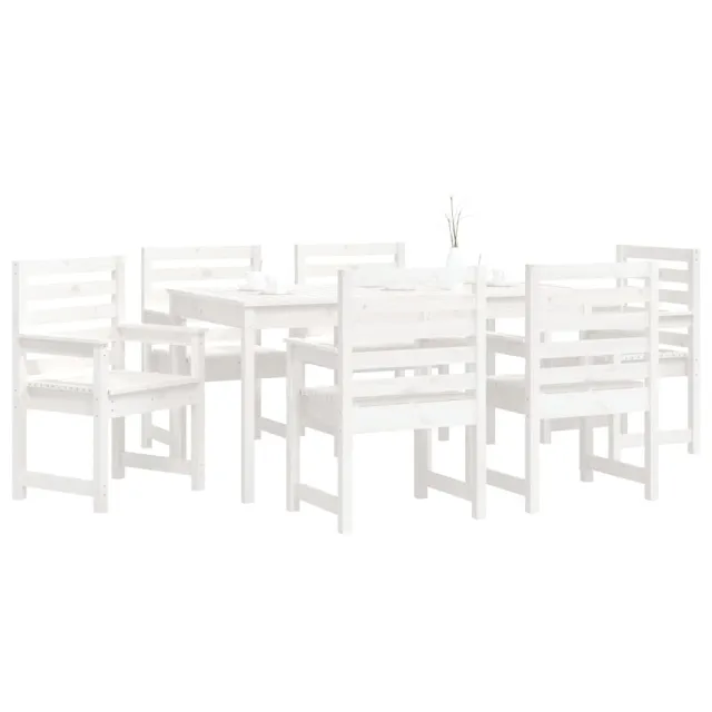 Ensemble à manger de jardin 7 pcs blanc bois massif de pin