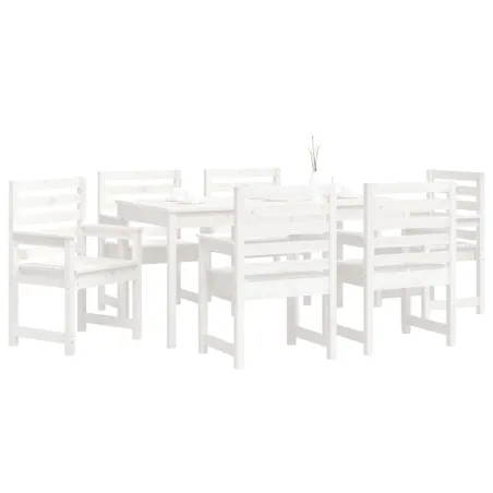 Ensemble à manger de jardin 7 pcs blanc bois massif de pin