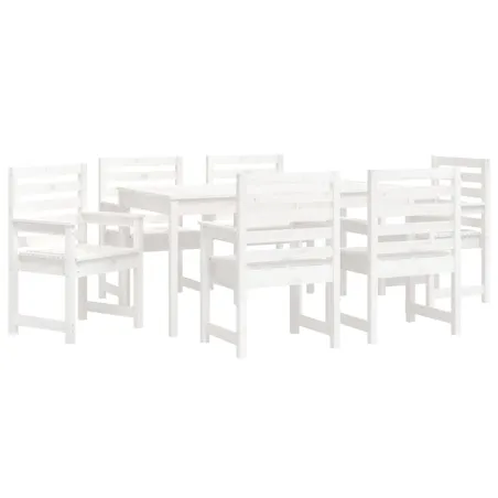 Ensemble à manger de jardin 7 pcs blanc bois massif de pin
