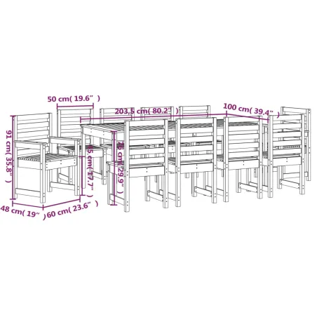Ensemble à manger de jardin 11 pcs bois massif de pin