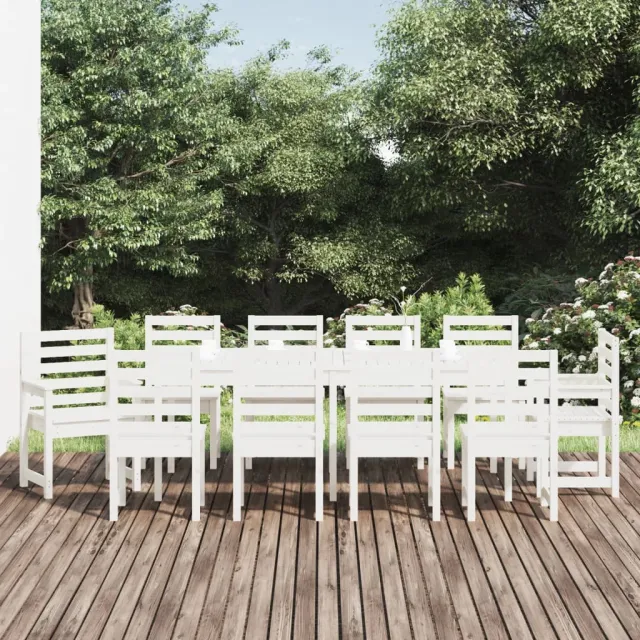 Ensemble à manger de jardin 11 pcs blanc bois massif de pin