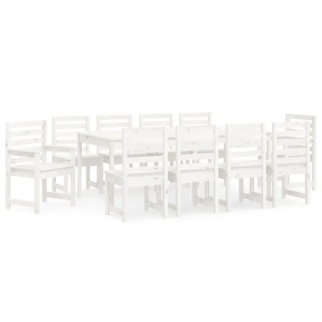 Ensemble à manger de jardin 11 pcs blanc bois massif de pin