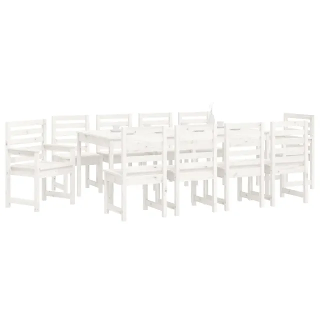 Ensemble à manger de jardin 11 pcs blanc bois massif de pin