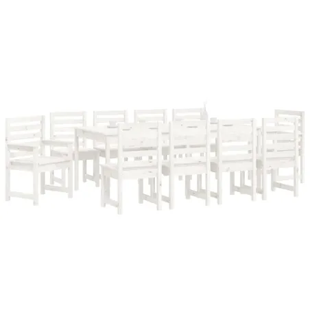 Ensemble à manger de jardin 11 pcs blanc bois massif de pin