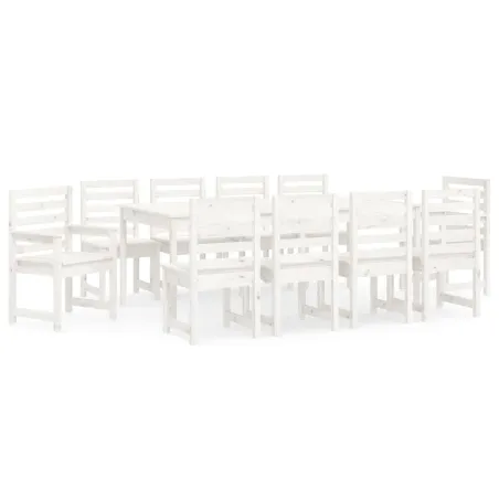 Ensemble à manger de jardin 11 pcs blanc bois massif de pin