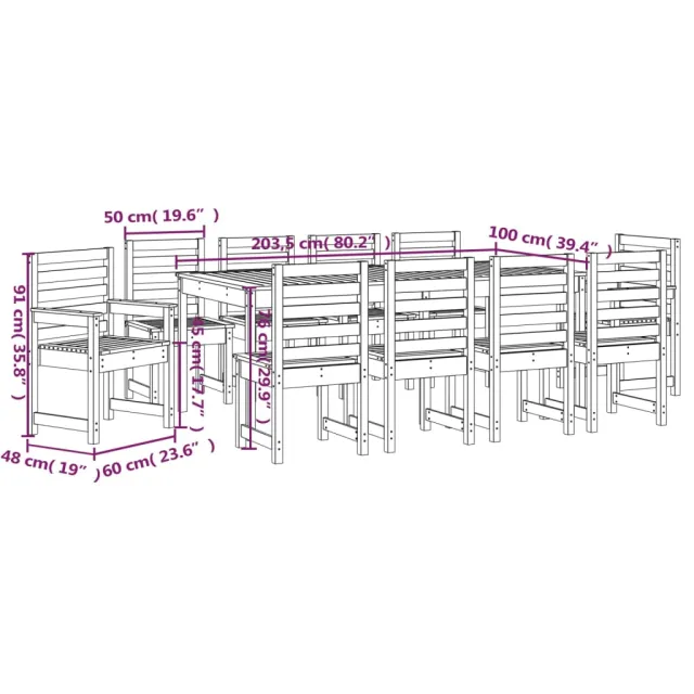Ensemble à manger de jardin 11 pcs blanc bois massif de pin