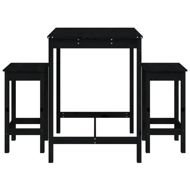 Ensemble de bar de jardin 3 pcs noir bois de pin massif