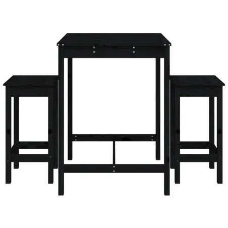 Ensemble de bar de jardin 3 pcs noir bois de pin massif