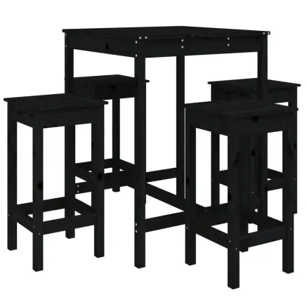 Ensemble de bar de jardin 5 pcs noir bois de pin massif 2