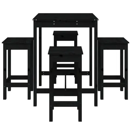 Ensemble de bar de jardin 5 pcs noir bois de pin massif