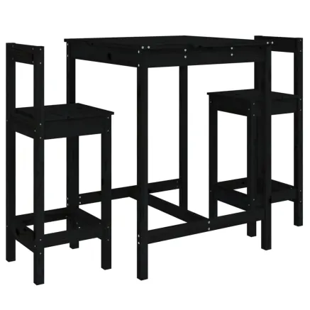 Ensemble de bar de jardin 3 pcs noir bois de pin massif 2