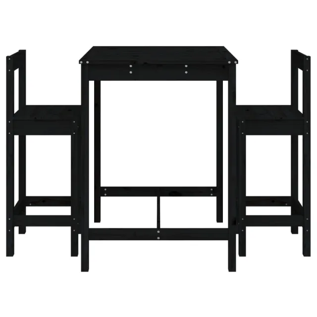 Ensemble de bar de jardin 3 pcs noir bois de pin massif