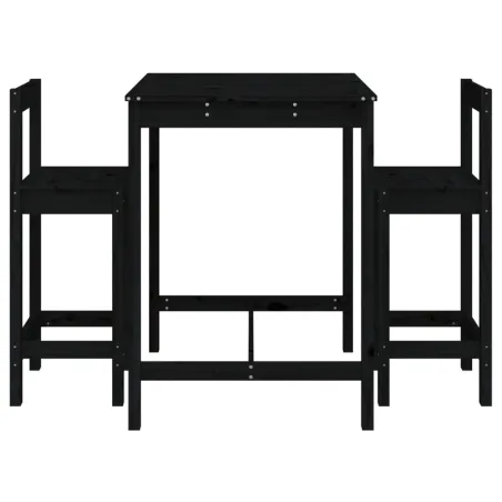 Ensemble de bar de jardin 3 pcs noir bois de pin massif