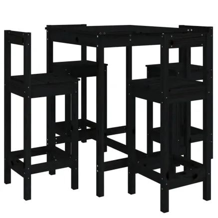 Ensemble de bar de jardin 5 pcs noir bois de pin massif 2