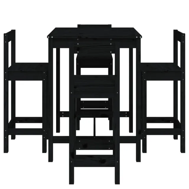 Ensemble de bar de jardin 5 pcs noir bois de pin massif