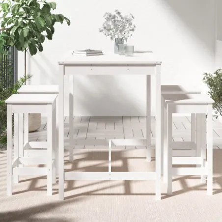 Ensemble de bar de jardin 5 pcs blanc bois massif de pin