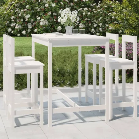 Ensemble de bar de jardin 5 pcs blanc bois massif de pin