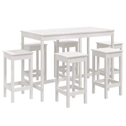 Ensemble de bar de jardin 7 pcs blanc bois de pin massif 2