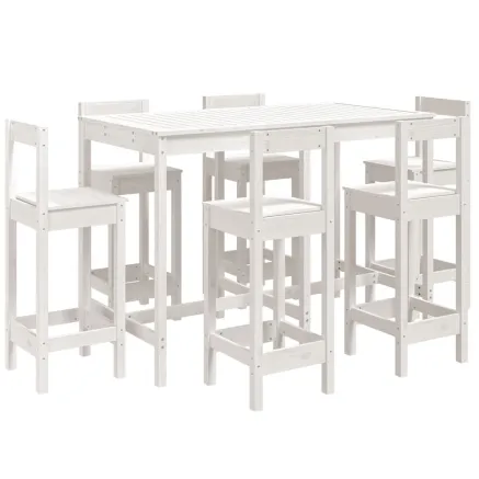 Ensemble de bar de jardin 7 pcs blanc bois de pin massif 2
