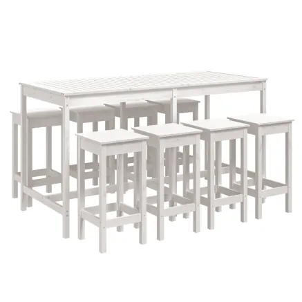 Ensemble de bar de jardin 9 pcs blanc bois de pin massif 2
