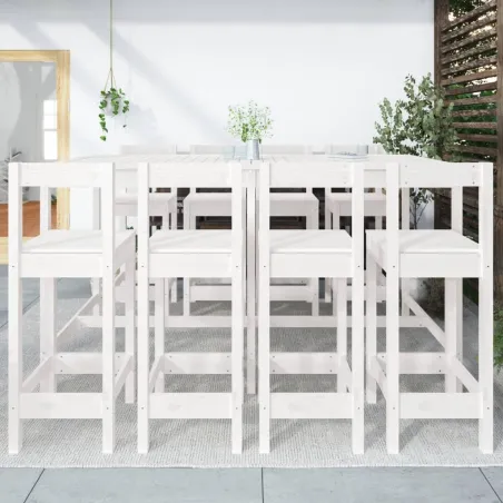 Ensemble de bar de jardin 9 pcs blanc bois de pin massif