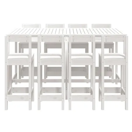 Ensemble de bar de jardin 9 pcs blanc bois de pin massif