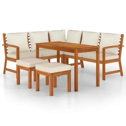Ensemble à manger de jardin 6 pcs avec coussins Bois d'acacia 2