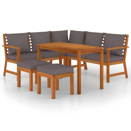 Ensemble à manger de jardin 6 pcs avec coussins Bois d'acacia 2