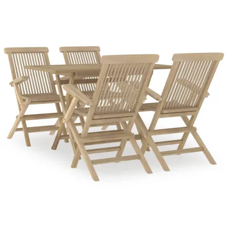 Salon de jardin 5 pcs gris bois de teck massif