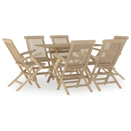 Salon de jardin 7 pcs gris bois de teck solide 2