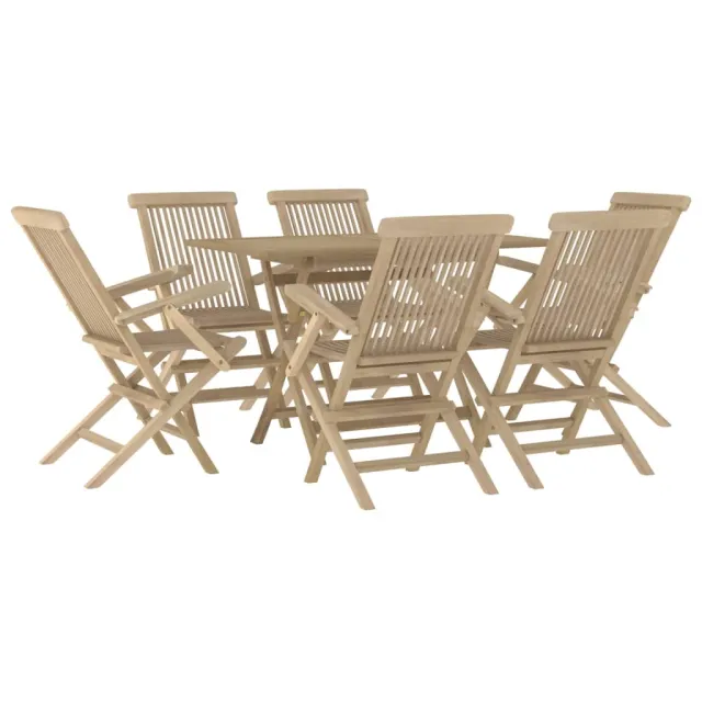 Salon de jardin 7 pcs gris bois de teck solide