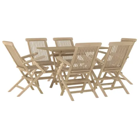 Salon de jardin 7 pcs gris bois de teck solide