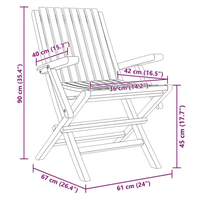 Chaises de jardin pliantes lot de 6 61x67x90cm bois massif teck