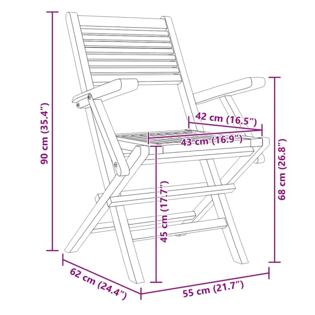 Chaises de jardin pliantes lot de 6 55x62x90cm bois massif teck