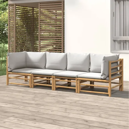 Salon de jardin 4 pcs avec coussins gris clair bambou