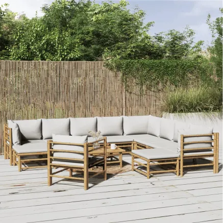Salon de jardin 12 pcs avec coussins gris clair bambou