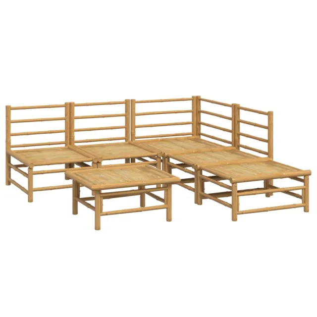 Salon de jardin 6 pcs avec coussins gris clair bambou