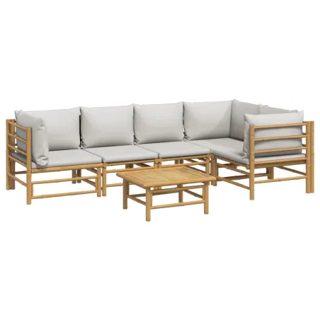 Salon de jardin 6 pcs avec coussins gris clair bambou