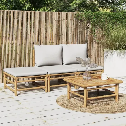 Salon de jardin 4 pcs avec coussins gris clair bambou