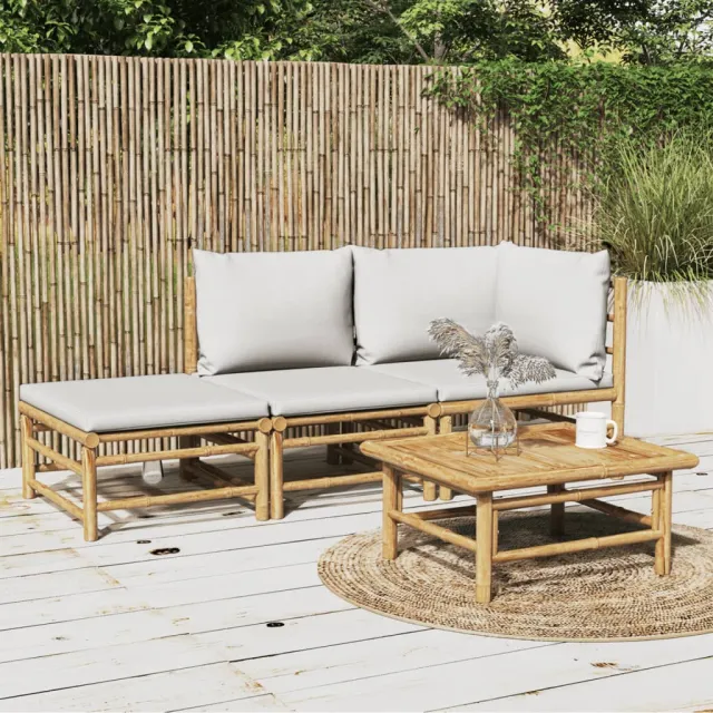 Salon de jardin 3 pcs avec coussins gris clair bambou