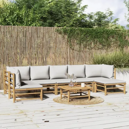 Salon de jardin 8 pcs avec coussins gris clair bambou