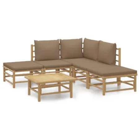 Salon de jardin 6 pcs avec coussins taupe bambou