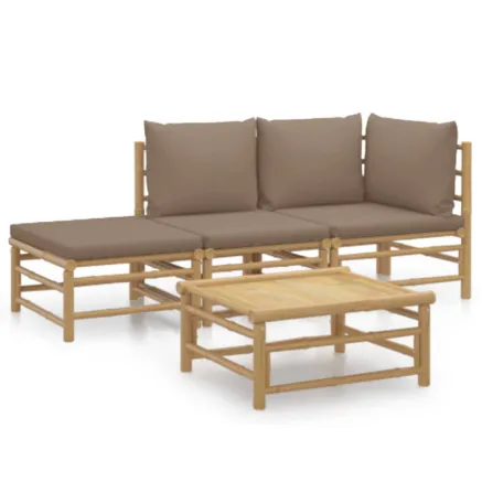 Salon de jardin 4 pcs avec coussins taupe bambou 2