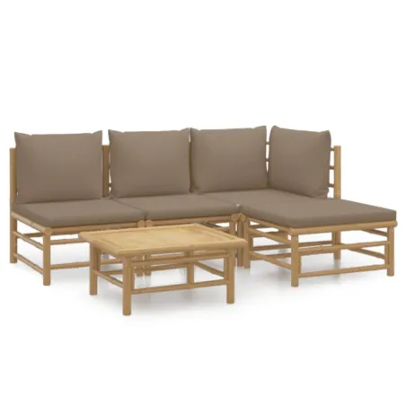 Salon de jardin 5 pcs avec coussins taupe bambou
