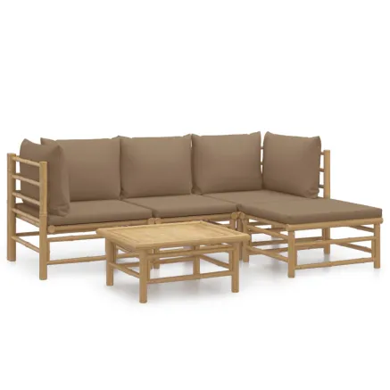 Salon de jardin 5 pcs avec coussins taupe bambou 2