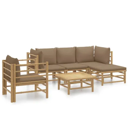 Salon de jardin 6 pcs avec coussins taupe bambou 2